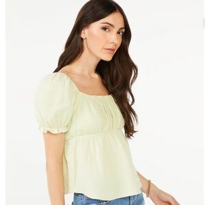 Light Green Baby Doll Puff Sleeve Top NWT